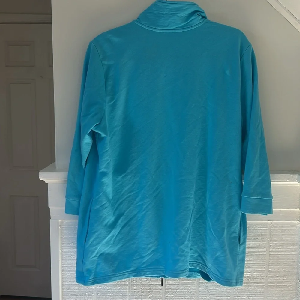 The Quacker Factory Blue 3/4 Sleeve Jacket with Gold Sequin Starfish Medium